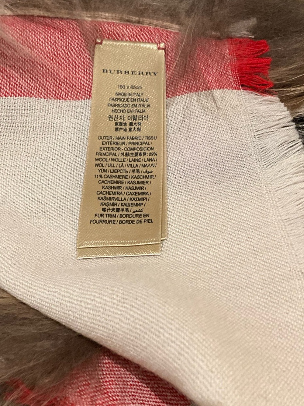 BURBERRY CASHMERE/ WOOL RACCOON FUR STOLE. - Picture 7 of 10